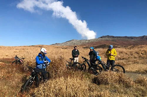 Explore the life around Kyushu's majestic volcano by foot and e-bike